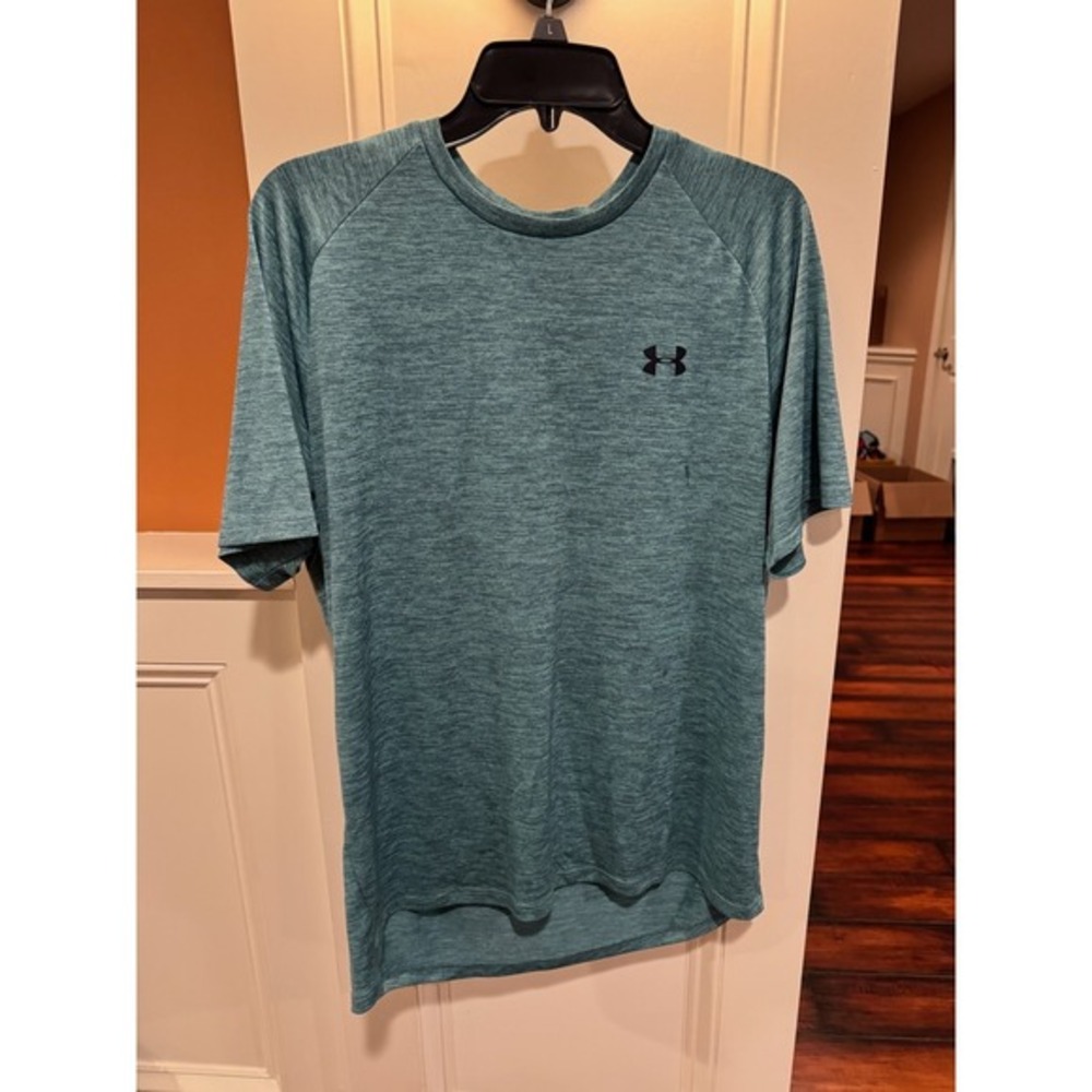 Under Armour Mens The Tech Tee Short Sleeve Heathered Teal Training Shirt Large